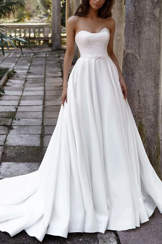Take Advantage comfy maxi dressA Line Sweetheart White Satin Hall Casual Wedding Dress Rustic Bridal Gowns QW2661