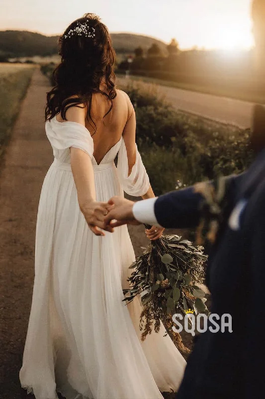 Limited Time office dressA-Line Off-the-Shoulder Appliques Bohemain Wedding Dress Bridal Gowns QW0924