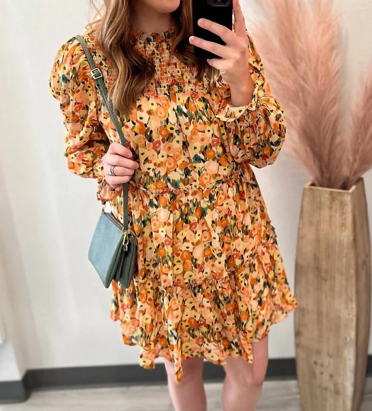 Super Savings chic slip dressFloral Tiered Dress With Smocking In Persimmon