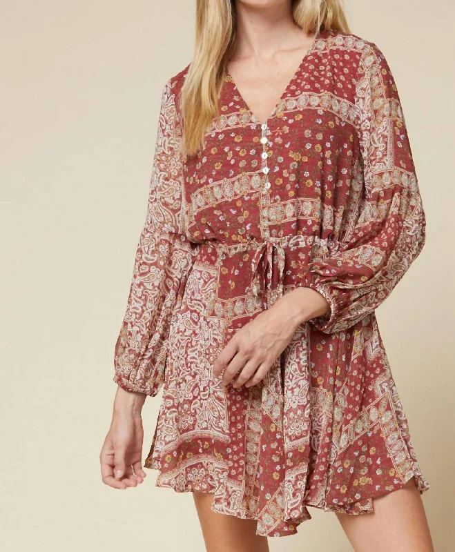 Stock Up and Save silk dressPaisley Print Dress In Marsala Wine