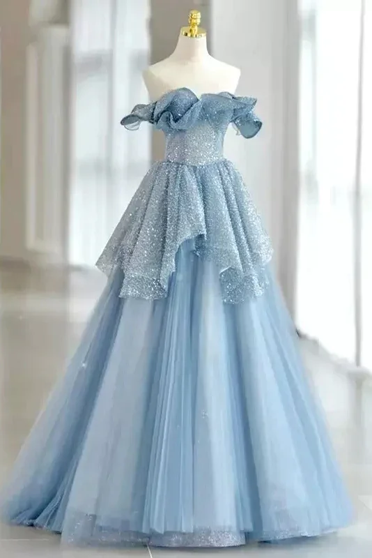 Discount Deals textured dressLight Sky Blue Off The Shoulder Tulle Prom Dress, Sparkly Long Party Gown Y3082 Discount Deals textured dressLight Sky Blue Off The Shoulder Tulle Prom Dress, Sparkly Long Party Gown Y3082