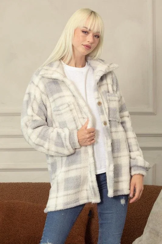 Deal of the Day zip-up jacketSpice Rose Fleece Plaid Shacket