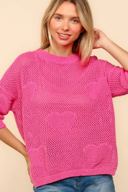 Great Deals urban coatPLUS HOT PINK HEART NETTED CROCHET SWEATER KNIT TOP