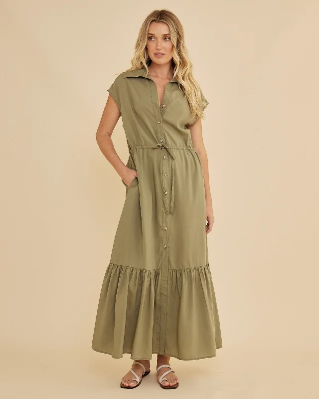 Final Markdown Kate Buttoned Maxi Dress - Olive