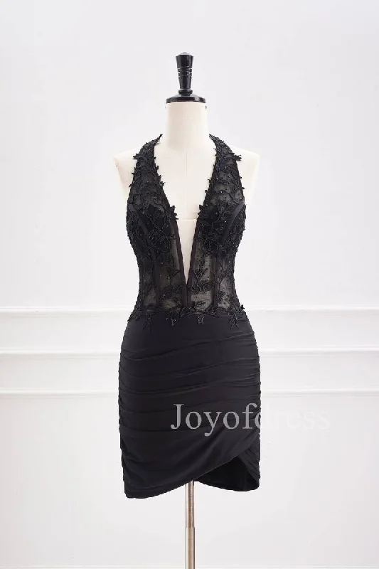 Savings Spectacular party-ready dressHalter Black Appliques Ruched Bodycon Homecoming Dress Savings Spectacular party-ready dressHalter Black Appliques Ruched Bodycon Homecoming Dress