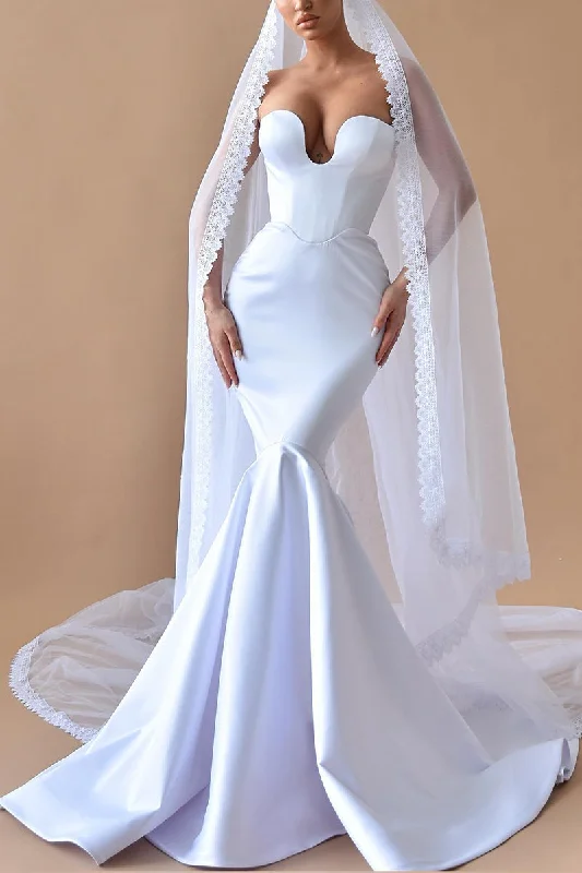 Price Slash casual slip dressSexy V neck Satin Mermaid Wedding Dress Bridal Gown QW0920