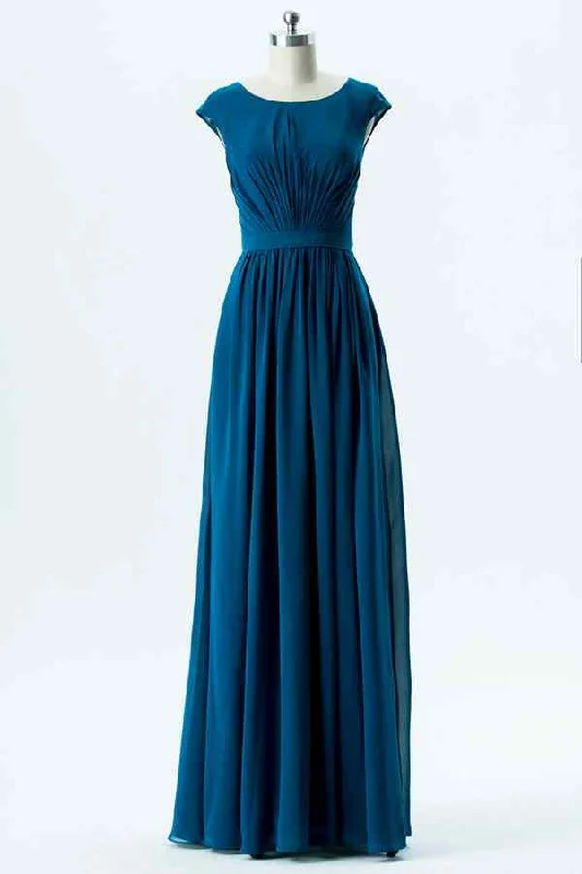Price Rollback cocktail dressDark Blue A-line Jewel Cap Sleeves Pleated Chiffon Long Bridesmaid Dress Price Rollback cocktail dressDark Blue A-line Jewel Cap Sleeves Pleated Chiffon Long Bridesmaid Dress