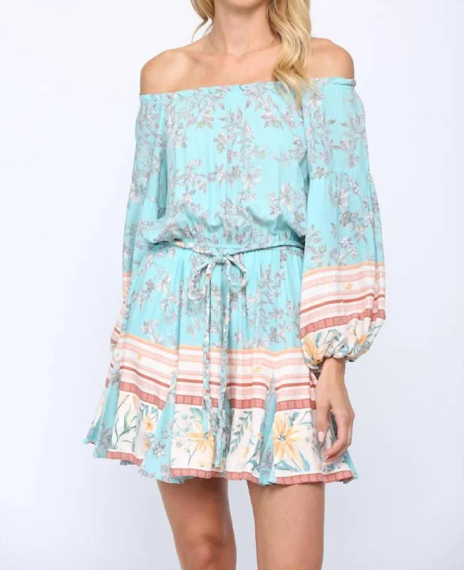 Huge Savings casual summer dressOff The Shoulder Braided Belt Dress In Mint Multi