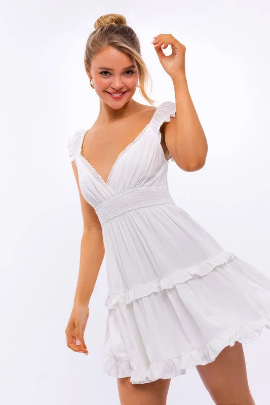 Instant Discount wrap-around dressCap-Sleeve Short Ruffled Graduation Party Dress