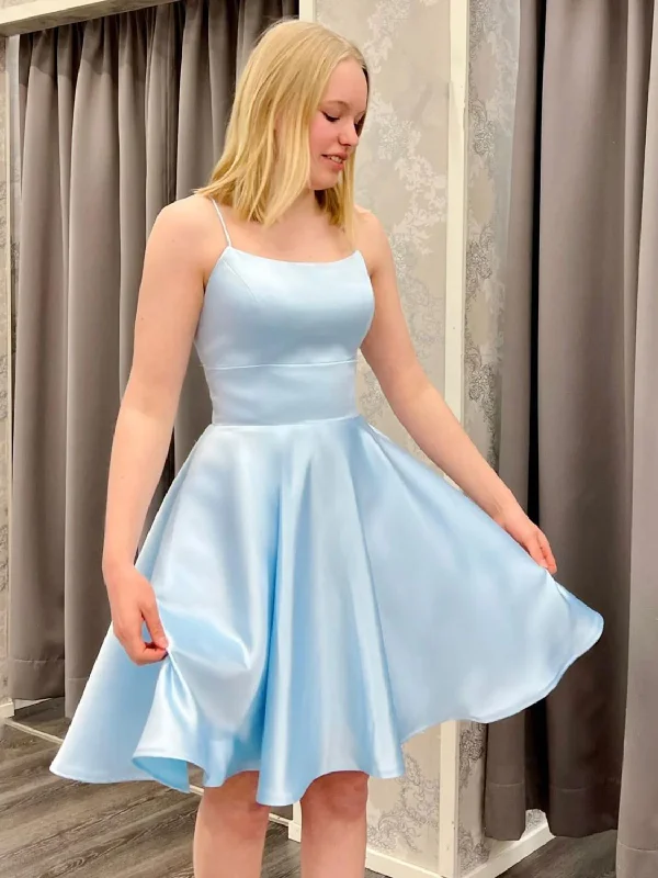 Crazy Savings printed dressBlue Satin Blue Homecoming Dress,8th Graduation Dress Y3074