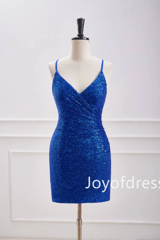 Bonus Savings sophisticated dressV-Neck Royal Blue Sequin Ruched Mini Dress