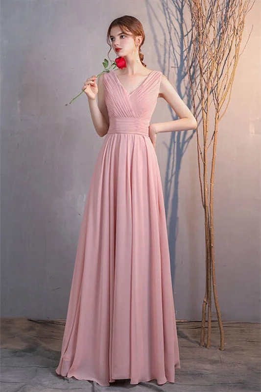 Anniversary Sale puff sleeve dressBlush Pink Empire Chiffon Long Bridesmaid Dress