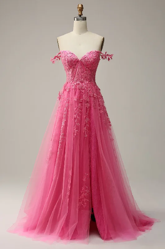 Now or Never trendy bodycon dressA Line Spaghetti Straps Hot Pink Prom Dress With Appliques Y2800