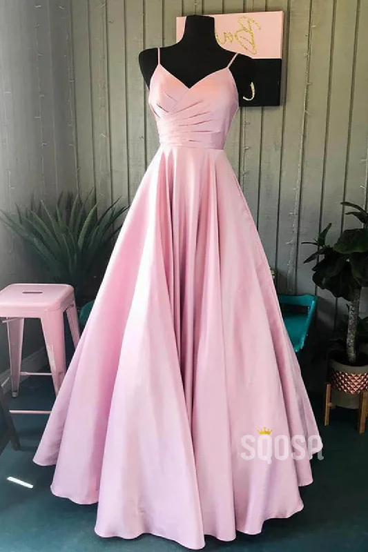 Limited Edition flowy maxi dressA-Line Spaghetti Straps V Neck Pink Satin Long Prom Dress QP0841