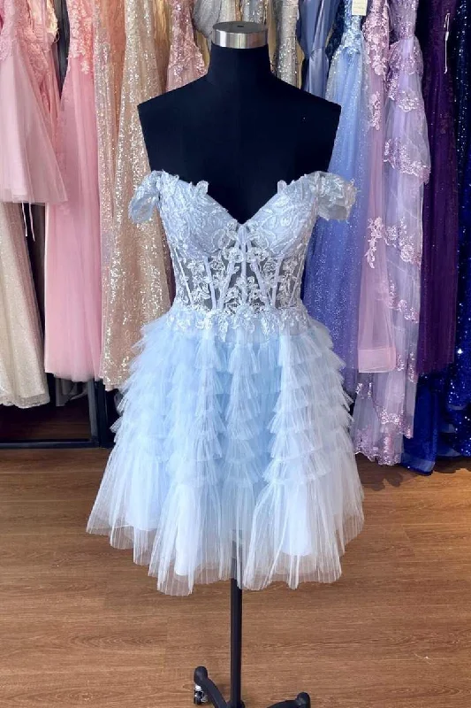 Extra Savings printed dressLight Blue A-line Flower Straps Appliques Tulle Homecoming Dress Extra Savings printed dressLight Blue A-line Flower Straps Appliques Tulle Homecoming Dress
