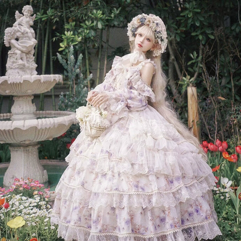 The Best Prices playful dressCat Fairy~Rose Letter~Gorgeous Lolita JSK Princess Dress Chiffon Floral Printed Blue Dress