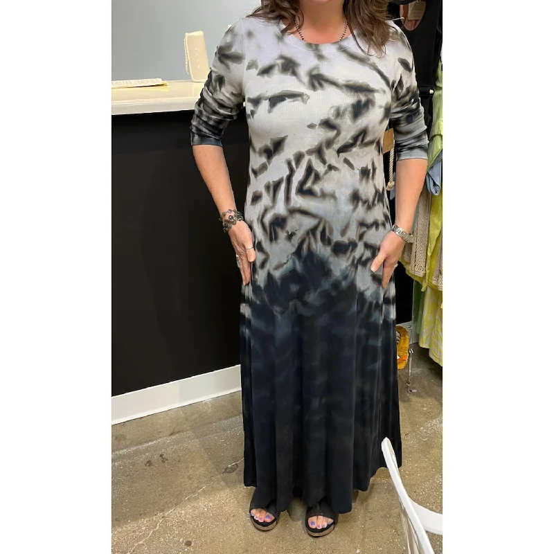 Price Drop pleated maxi dressLong Sleeve Tie Dyed Maxi Dress In Frozen
