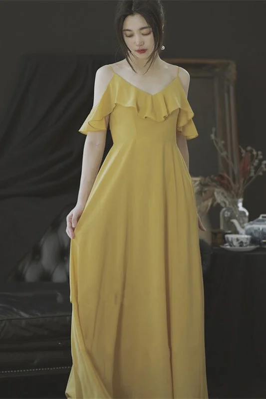 Special Buy one-shoulder dressA-line Yellow Chiffon Long Bridesmaid Dress