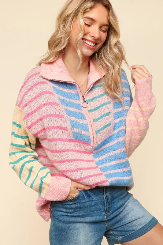 Don't Miss insulated winter jacketHALF ZIP UP STRIPE OVERSIZED SWEATER KNIT TOP