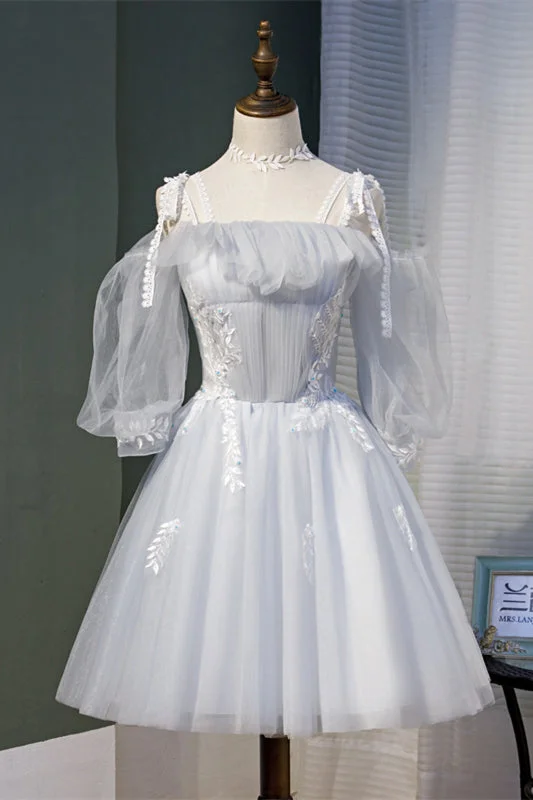 Deep Discounts puff sleeve dressLight Grey 3 Styles Appliques Tulle Homecoming Dress Deep Discounts puff sleeve dressLight Grey 3 Styles Appliques Tulle Homecoming Dress
