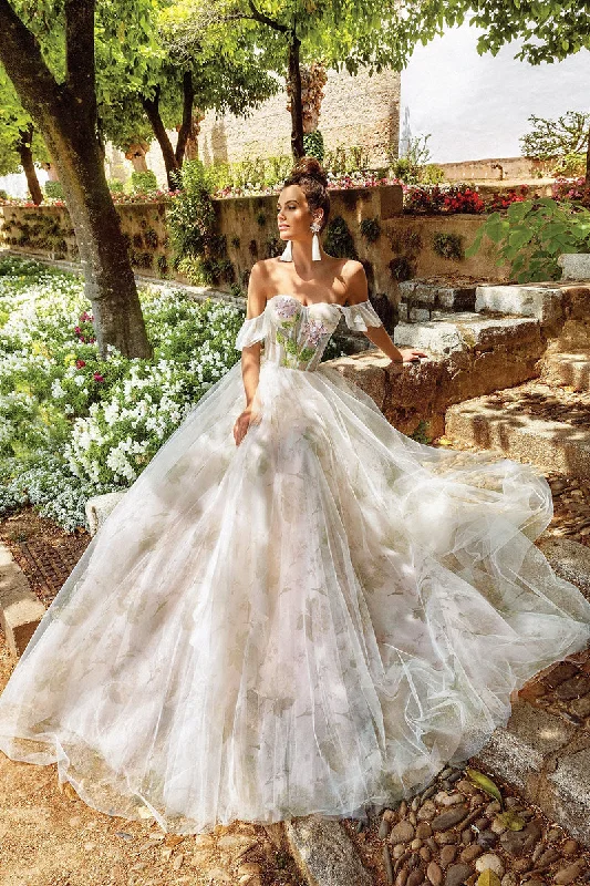 YEAR-End Sale casual evening dressA line Sweetheart Appliques Floral Boho Wedding Dress with Court Train QW2671