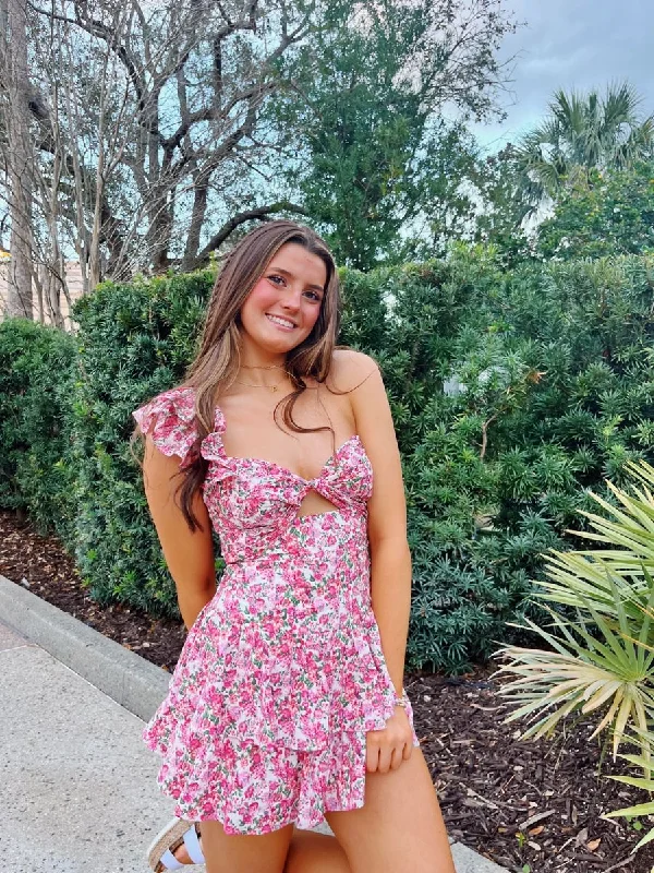 Price Drop textured dressSummer Floral Print Dress,Trendy Homecoming Dress Y2747