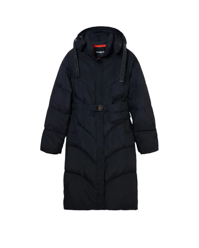 Best Deals stylish coatDesigual  Womens Long Puffer Jacket with Belt Black