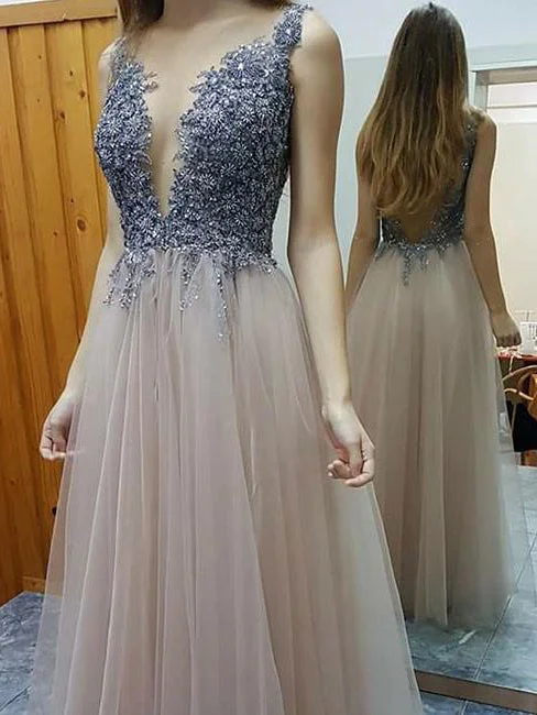 Value Deals Long Prom Dresses Scoop Floor-length Rhinestone Backless A-line Prom Dress Evening Dress JKL630