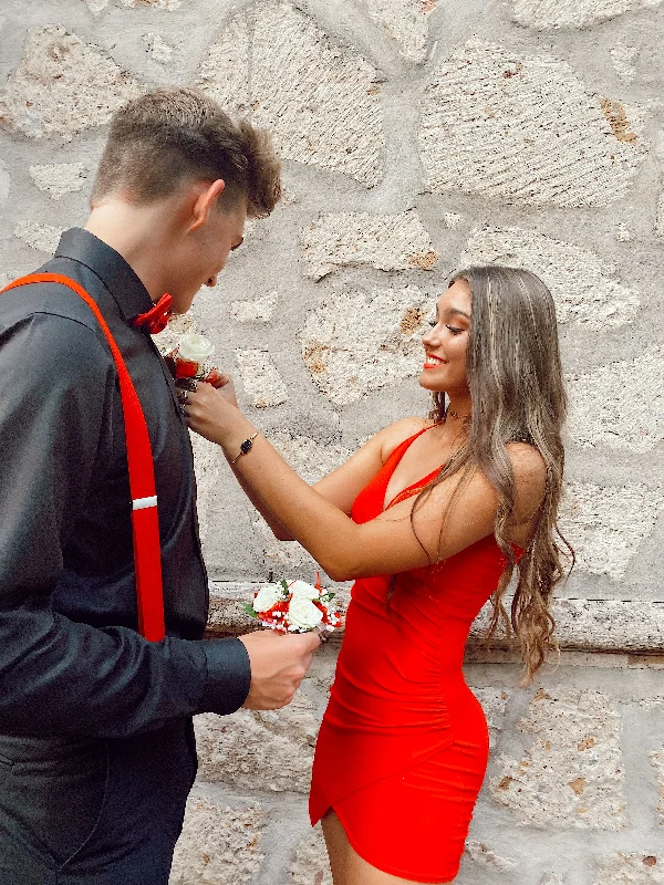 New Deals spaghetti strap dressRed V Neck Sleeveless Homecoming Dress Party Dress Y2662