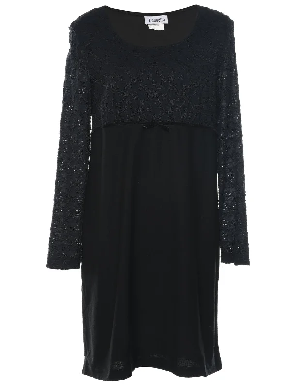 Fantastic Deals sleek trench coatBlack Sequined Sleeve Evening Dress - L