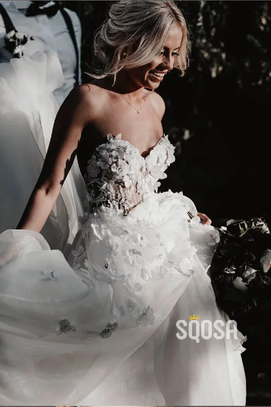 Shop and Save casual day dressSweetheart Appliques with Beading A-Line Rustic Wedding Dress Beach Wedding Dress QW0874