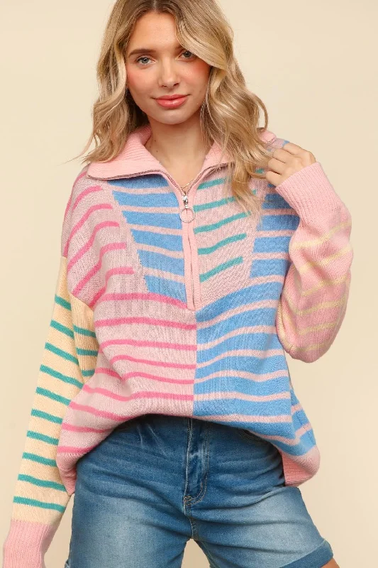 Buy More, Save More relaxed fit coatPLUS HALF ZIP UP STRIPE OVERSIZED SWEATER KNIT TOP Buy More, Save More relaxed fit coatPLUS HALF ZIP UP STRIPE OVERSIZED SWEATER KNIT TOP
