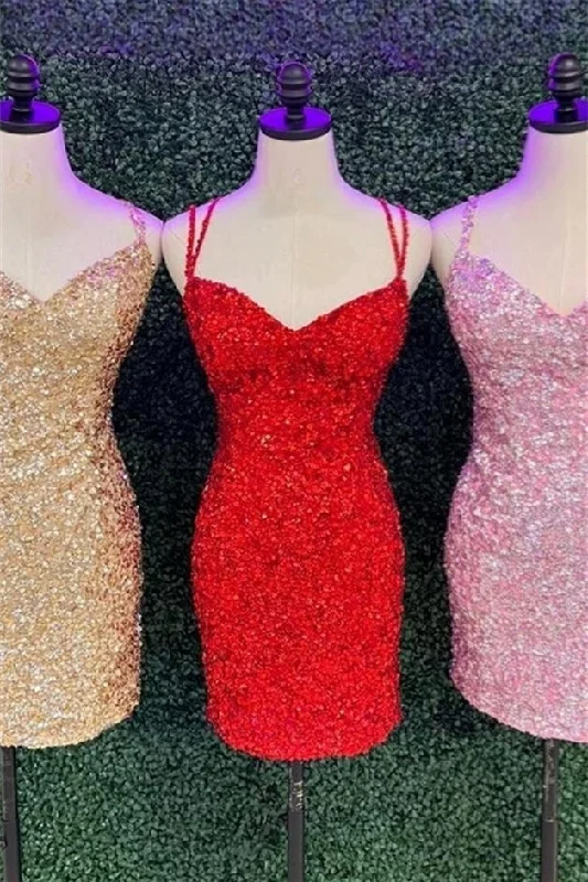 Super Bargain knit dressRed Straps Sequins Sheath Homecoming Dress