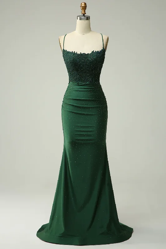 Deal of the Day casual midi dressMermaid Halter Dark Green Long Prom Dress with Appliques Beading Y2989
