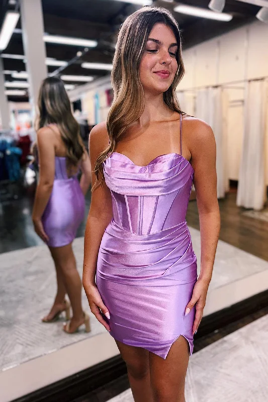 Value Deals party-ready dressSheath/Column Spaghetti Straps Satin Pleats Short Homecoming Dress Tight QH2369 Value Deals party-ready dressSheath/Column Spaghetti Straps Satin Pleats Short Homecoming Dress Tight QH2369