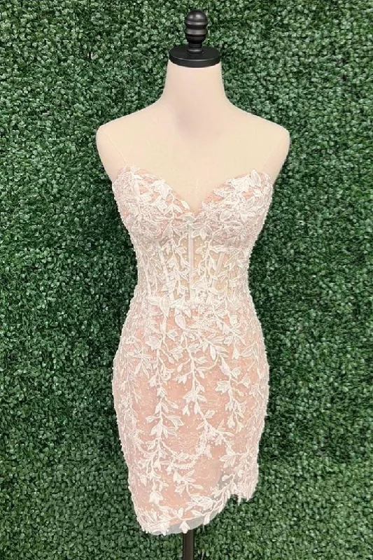 New Deals evening dressBlush Pink Strapless Sheath Appliques Tulle Homecoming Dress