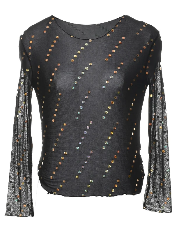 Special Savings street style coatBlack Sheer Effect 1990s Sequined Party Top - S
