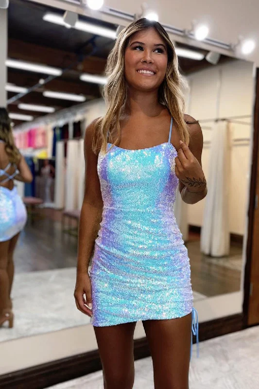 Clearance Event statement dressSheath/Column Scoop Sequins Short Homecoming Dress Tight Graduation Dress QH2384