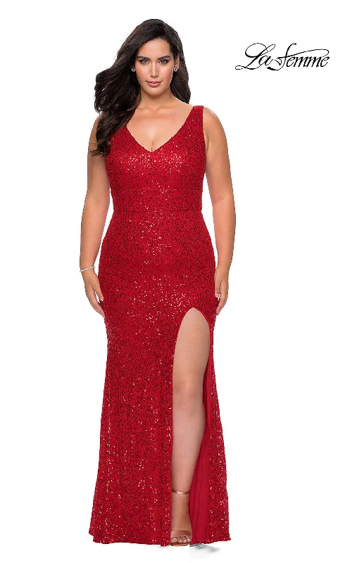 Crazy Deals elegant evening dressLa Femme Sequin-Lace Long Plus-Size Formal Dress