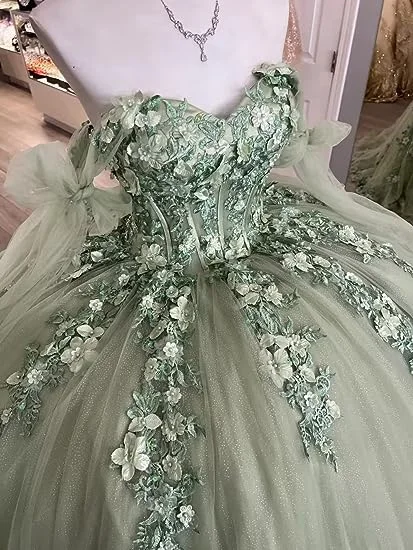 Early Access floral dressWomen's Spaghetti Quinceanera Ball Gown Lace Applique for Sweet 15 16 Dresses Y3038