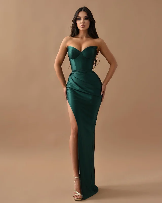 Price Blitz floral midi dressSheath Strapless Pleats Green Long Prom Evening Dress QP3131