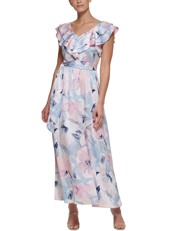 Steals and Deals pleated dressWomens Ruffled Collar Long Maxi Dress