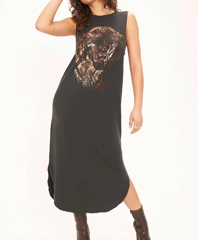 Limited Edition one-shoulder dressTiger Face Tank Dress In Vintage Black