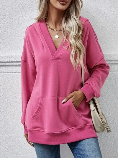 Bargain Prices cozy gym sweatshirtV-Neck Drop Shoulder Long Sleeve Hoodie