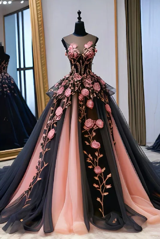 Price Drop elegant evening dressGlamorous A-line Long Prom Dress with Floral Appliques Y2717