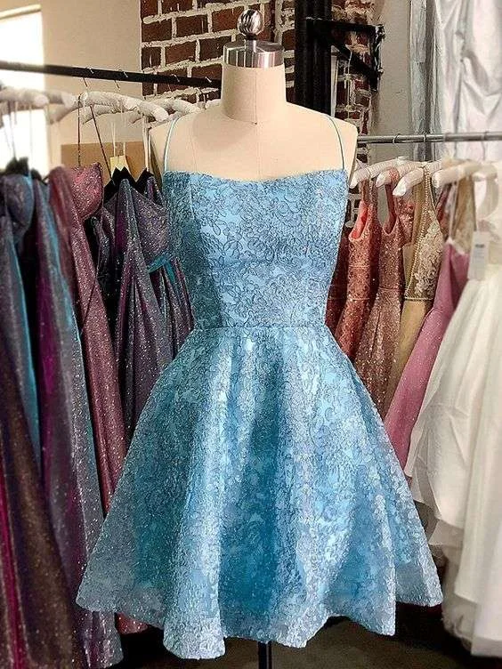 Holiday Sale tiered dressBlue spaghetti straps mini lace party gown homecoming dress Holiday Sale tiered dressBlue spaghetti straps mini lace party gown homecoming dress