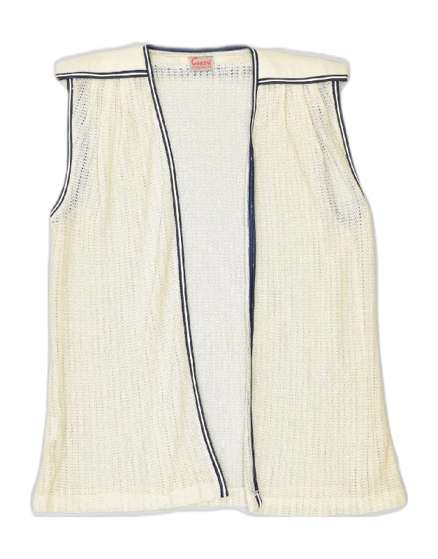 New Arrival lightweight hoodieVINTAGE Womens Sleeveless Cardigan Sweater IT 44 Medium Beige Viscose