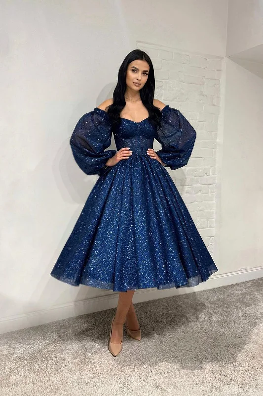 Amazing Deals vintage dressA Line V neck Long Sleeves Sparkly Prom Dress Short Homecoming Dress QH2495