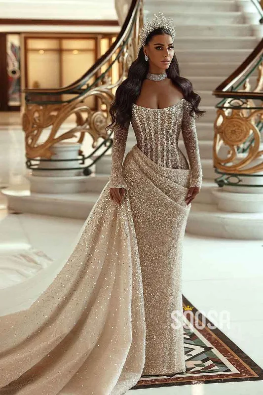 Limited Time Offer layered dressUnique Strapless Long Sleeves Elegant Mermaid Wedding Dress QW2520