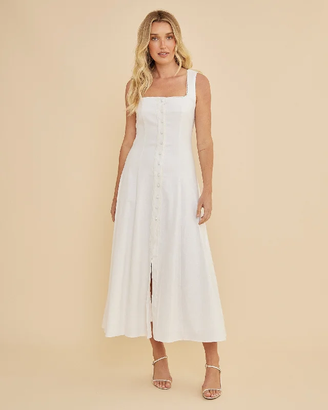 Crazy Deals Lucie Buttoned Midi Dress - White